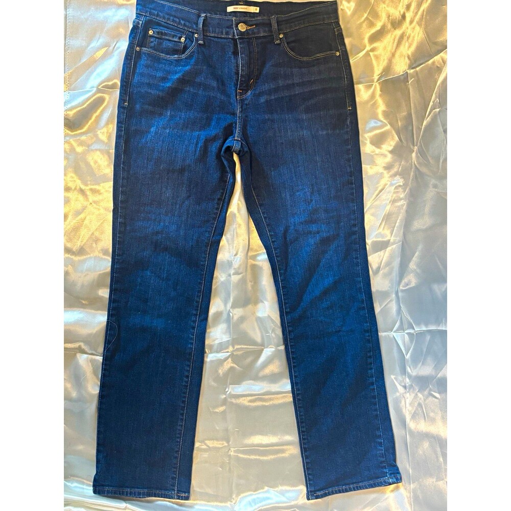 Levi's Women's 505 Straight Blue Dark Wash Denim Jeans 5-Pocket Size 8